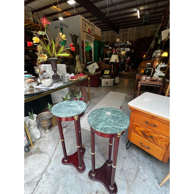 Vintage Pair of Green Stone Top Round Side Tables For Sale In Atlanta - Image 6 of 9