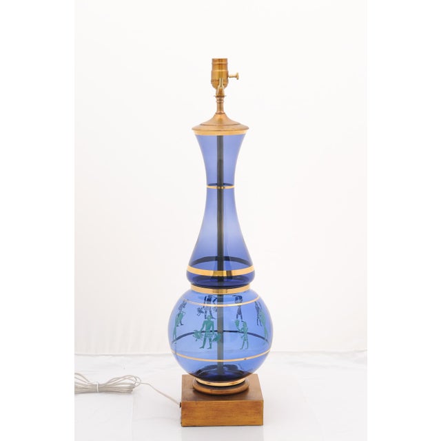 The Marbro Lamp Company Immaculate Pair of Cobalt Eglomise Hourglass Lamps - 1960s Marbro Lamp Co. For Sale - Image 4 of 9