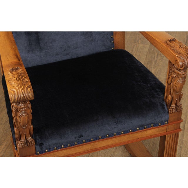 Brown Antique Carved Walnut Renaissance Revival Style Throne Armchair For Sale - Image 8 of 18