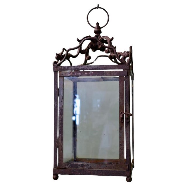 Metal French Arts and Crafts Wrought Iron Hall Lantern For Sale - Image 7 of 7