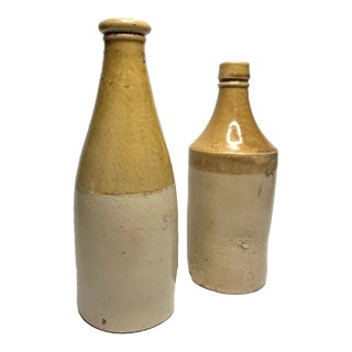 English Traditional Glazed Stoneware Ale Bottles, a Pair For Sale