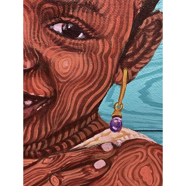 Cheeese by Joseph Idowu | Acrylic on canvas Portrait of a smiling girl with pigtails. For Sale - Image 4 of 4