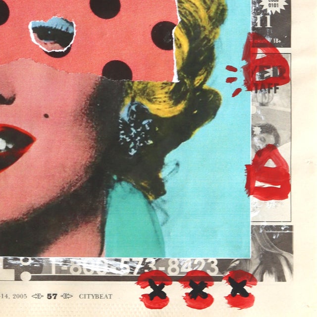 Contemporary Marilyn With a Bun - Original Pop Art Marilyn Monroe Acrylic Painting Food Art on Newspaper by Gary John For Sale - Image 3 of 6