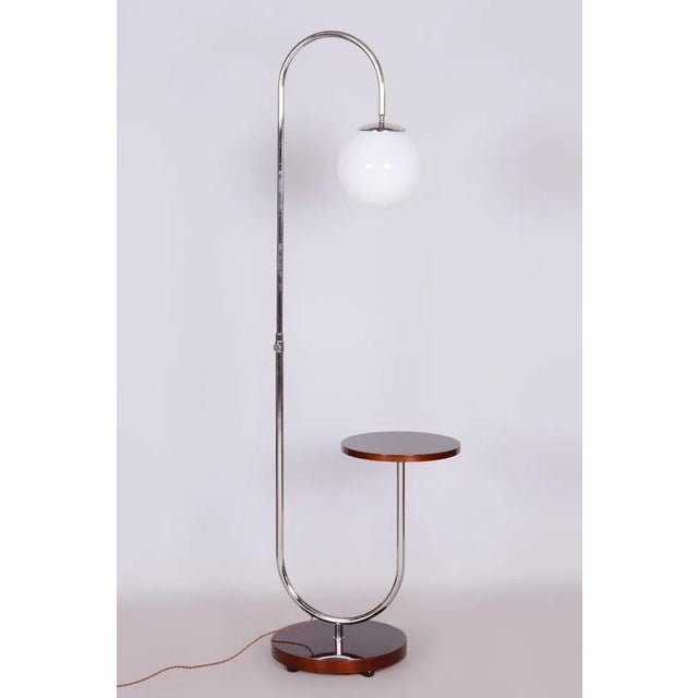 Brown Bauhaus Floor Lamp in Walnut & Chrome, Czechia, 1930s For Sale - Image 8 of 8
