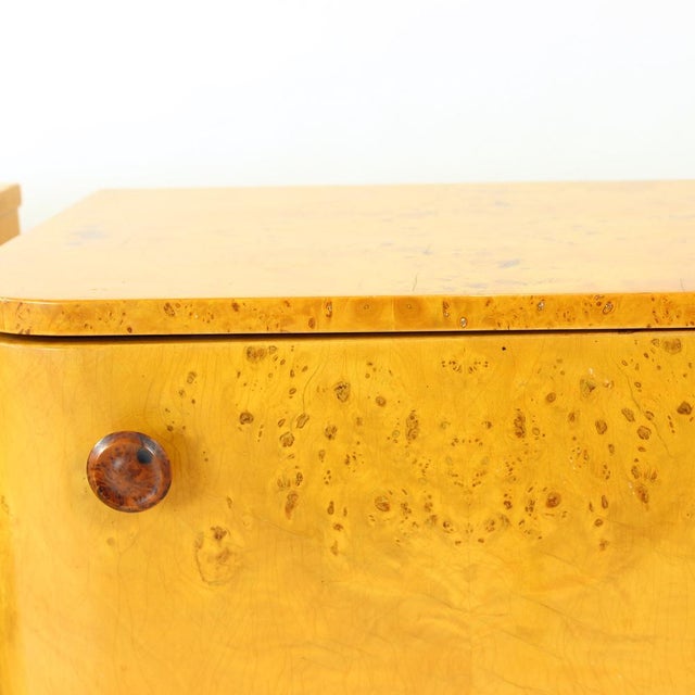 Wood Art Deco Bedside Tables in Root Veneer, Former Czechoslovakia, 1940s, Set of 2 For Sale - Image 7 of 17