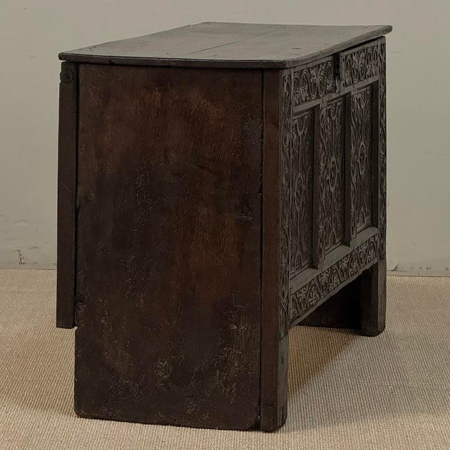 18th Century Dutch Gothic Revival Period Carved Oak Trunk ~ Blanket Chest For Sale - Image 9 of 18
