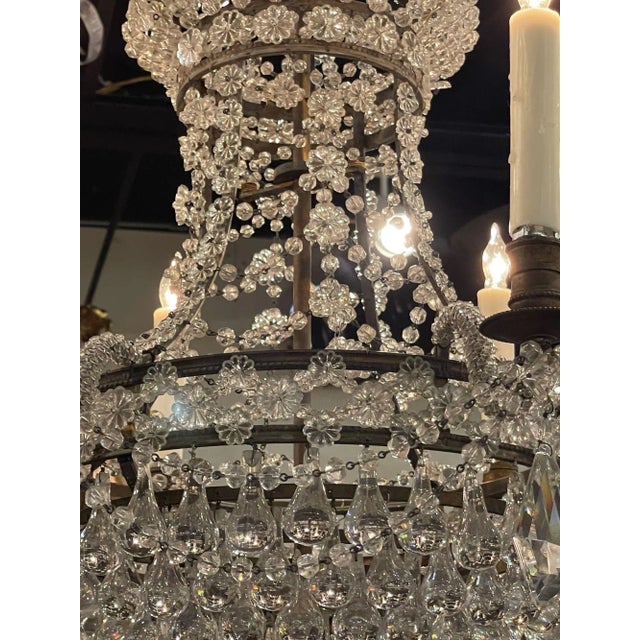 Mid 20th Century Vintage French Bagues Manner Bronze and Beaded 6 Light Chandelier For Sale - Image 5 of 9