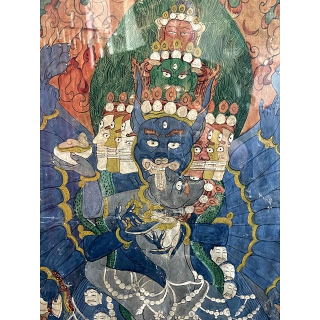 Framed Antique Tibetan Thangka of Yamantaka with Consort For Sale - Image 9 of 13