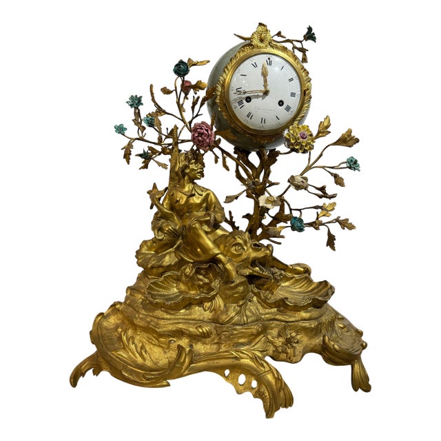 A Magnificent Chinoiserie Gilt Bronze & Porcelain Mantel Clock by Barancourt. France, Circa 19th Century For Sale