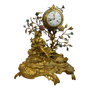 A Magnificent Chinoiserie Gilt Bronze & Porcelain Mantel Clock by Barancourt. France, Circa 19th Century