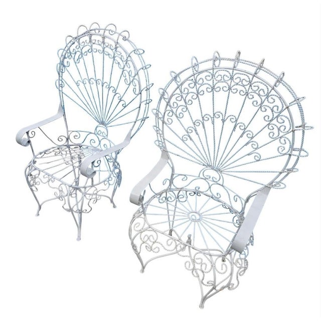 Vintage White Wrought Iron Peacock Armchairs-Set of Two For Sale - Image 4 of 18