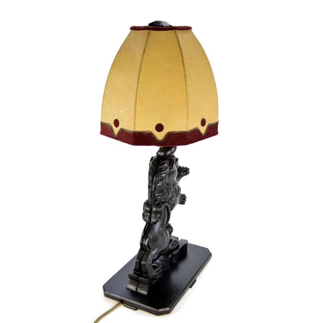 Mid-Century Wooden Table Lamp with Lion For Sale - Image 4 of 9