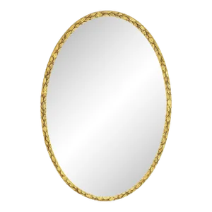 1940's Gold Bay Leaf Floral Gilt Gesso Oval Wall Mirror Hollywood Regency