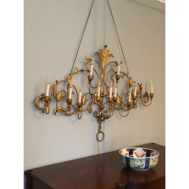 Hollywood Regency Circa 1960 Eleven-Arm Palladio Style Tole Wall Sconce For Sale - Image 3 of 12