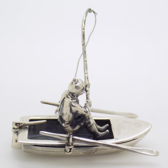 Vintage Italian Sterling Silver 925 Fisherman with Boat Figurine by Medusa-Oro, 1980s For Sale - Image 6 of 14