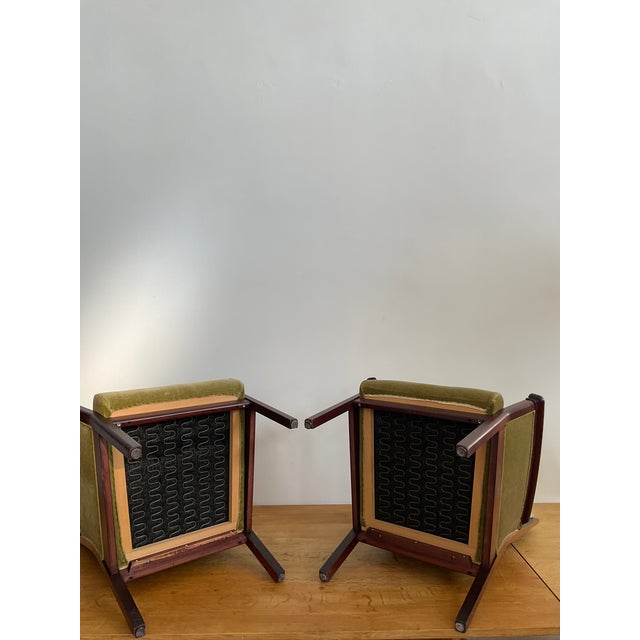 Mid 20th Century Pair of High Back Danish Modern Oak & Moss Green Mohair Lounge Chairs Attributed to Durup For Sale - Image 16 of 18