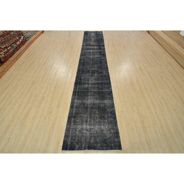 Contemporary Tabriz Runner 2’8” X 14’5” Blue Wool Vintage Overdyed Hand-Knotted Rug For Sale - Image 3 of 11