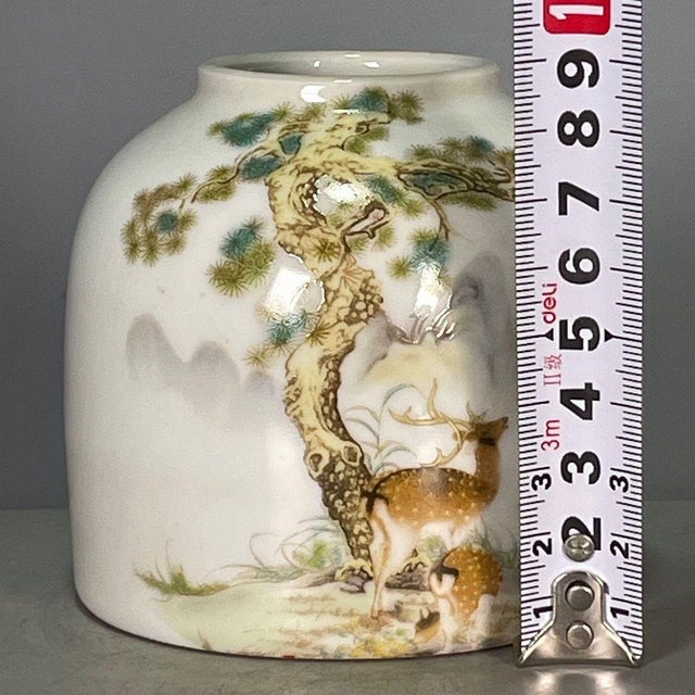 Chinese Chinese Famille Rose Porcelain Water Pot With Deer & Pine Motif For Sale - Image 3 of 9
