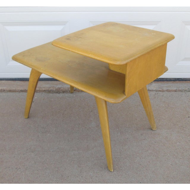 Brown 1940s Heywood Wakefield 2 Tier Step Side Table For Sale - Image 8 of 18