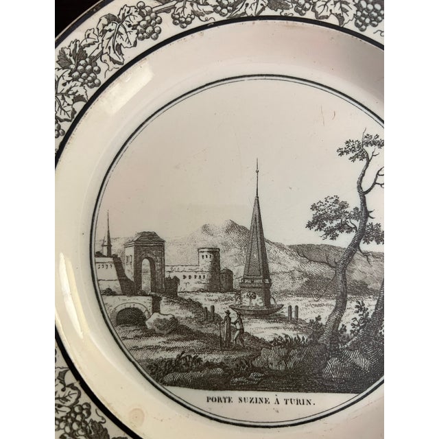 A Antique French Creamware Plate With Black Transfer Decoration, "Porte Suzine a Turin", Circa 1800 For Sale - Image 10 of 10