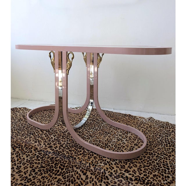 Metal Vintage Pink, Chrome & Brass Swan Console Table from Design Institute of America, 1980s For Sale - Image 7 of 12
