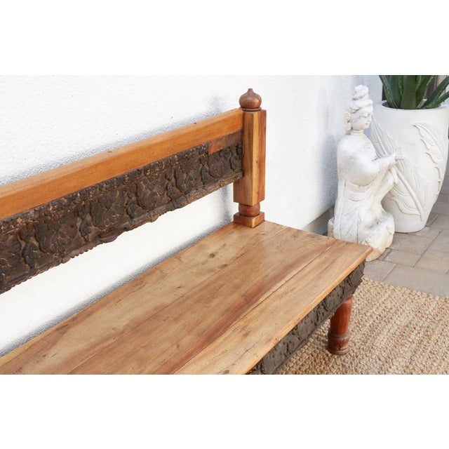 Wood 72" Long Artisanal Carved Wood Bench For Sale - Image 7 of 11
