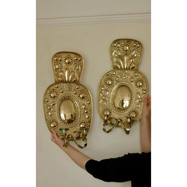 Metal Large Mid-Century Swedish Baroque Style Brass Sconces, Set of 2 For Sale - Image 7 of 17