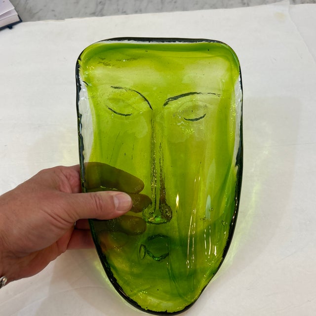 Erik H. Glund for Kosta Boda Blown Green Glass Face Sculpture For Sale - Image 9 of 10