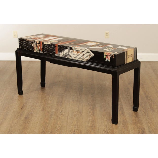 Vintage Chinese Style Lacquered Figural Scene Console For Sale In Philadelphia - Image 6 of 13