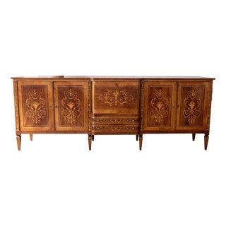 20th Century Inlaid Sideboard with Bar Compartment and Drawers, 1890s For Sale