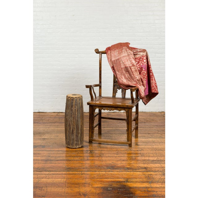 Mid 19th Century Antique Indonesian Slender Freestanding Wooden Drum with Leather Drumhead For Sale - Image 9 of 10