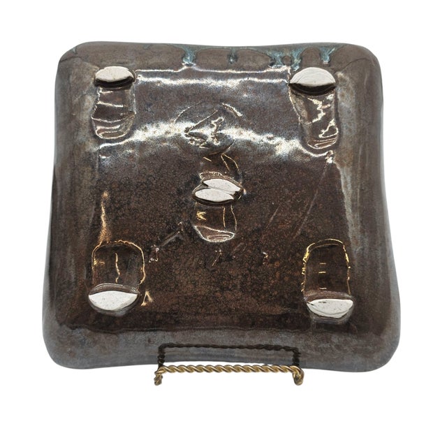 Late 20th Century Studio Raku Pottery Plate – Handcrafted 8.5” Square With Curved Corners For Sale - Image 5 of 6