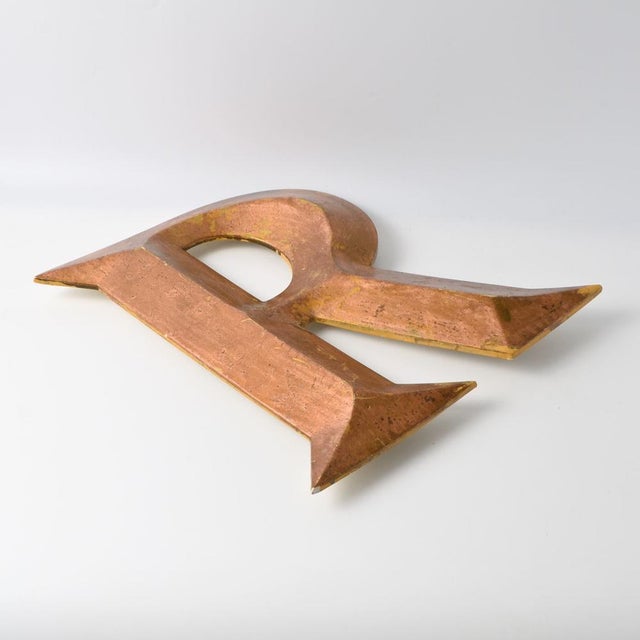 Vintage Copper Colour Letter R, 1970s, in Worn conditions. Designed 1970 to 1979