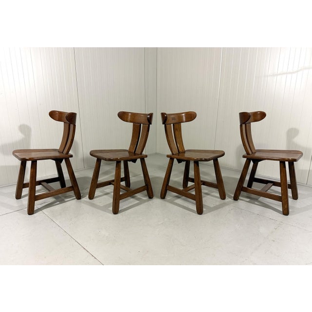 Wood Brutalist Oak Dining Chairs, 1970s, Set of 4 For Sale - Image 7 of 16