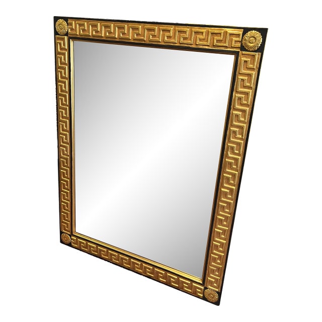 Late 20th Century Gold Leaf Greek Key Hollywood Regency Beveled Mirror For Sale