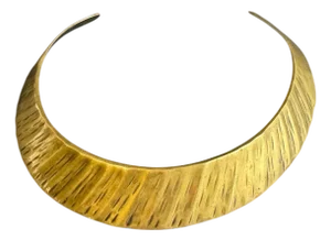 Vintage Solid Brass Collar Torque Necklace Choker Neck Cuff Boho Egyptian Revival Textured
