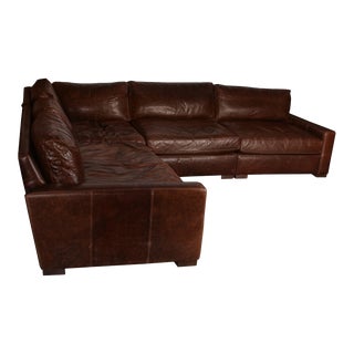 Maxwell Leather Right-Arm Bench Seat L-Sectional Sofa From Restoration Hardware For Sale