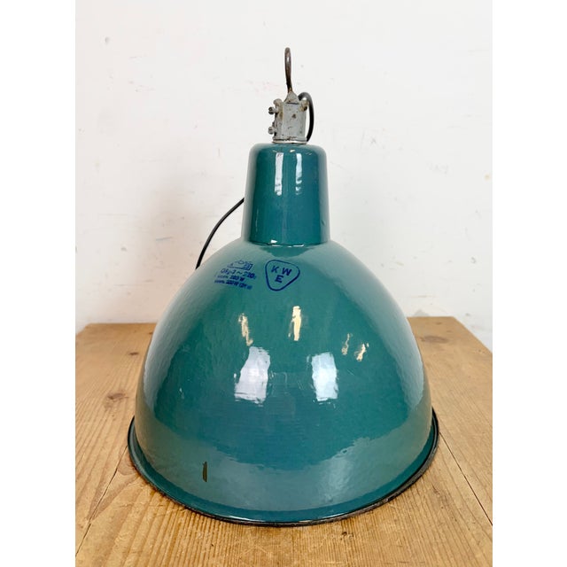Industrial Petrol Enamel Factory Pendant Lamp, 1960s For Sale - Image 12 of 17