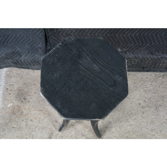 Vintage Arts & Crafts Oak Black Octagonal Plant Stand Pedestal Table 25" For Sale - Image 6 of 16