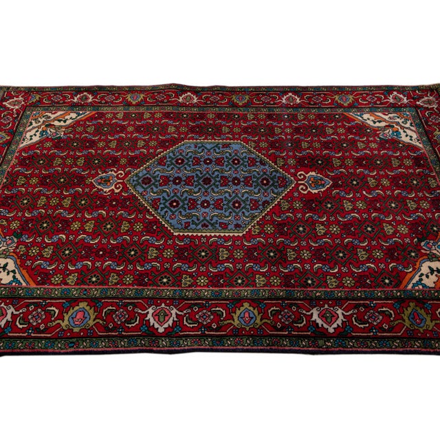 1950s Vintage Handmade Persian Red Medallion Wool Rug 4'1" X 6'7" For Sale - Image 5 of 11