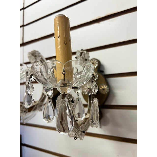 Metal Vintage Mid-Century Maria Theresa Style Crystal Wall Sconce - A Pair For Sale - Image 7 of 9