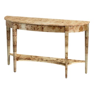 Astor 54"W Demilune Console Table, Light Burl For Sale