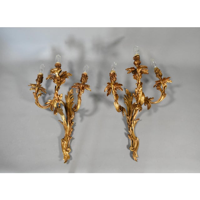 Large Louis XV Style Gilt Bronze Wall Sconces, 1890s, Set of 2 For Sale - Image 17 of 17