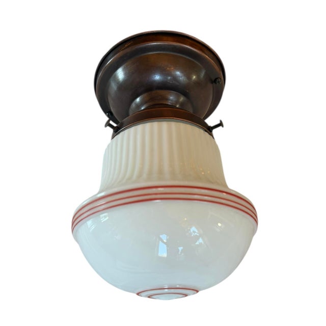 Vintage Schoolhouse Ceiling Light Fixture With Stripes For Sale - Image 4 of 7