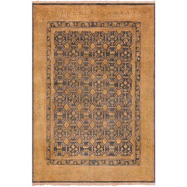 1980s 1980s Bohemian Semi Antique Low Pile Blue/Gold Wool Rug - 6'1" X 6'10" For Sale - Image 9 of 9