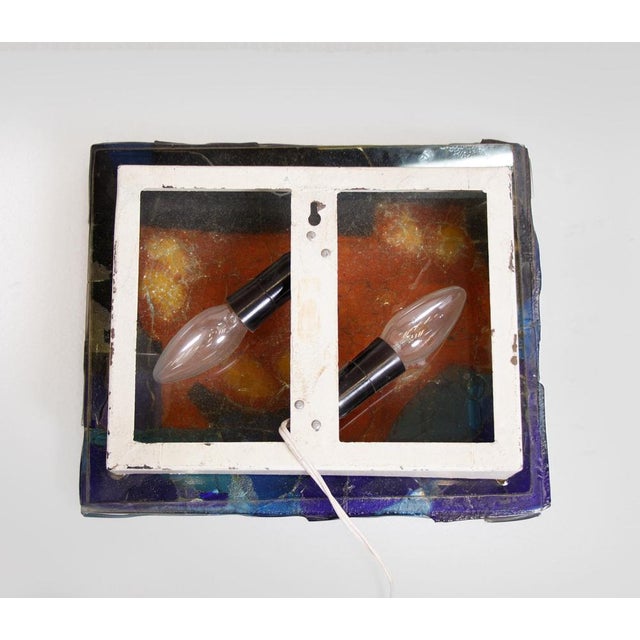 Blue Brutalist Dutch Art Glass Wall Sconces attributed to Studio Tetterode, 1960s, Set of 2 For Sale - Image 8 of 9