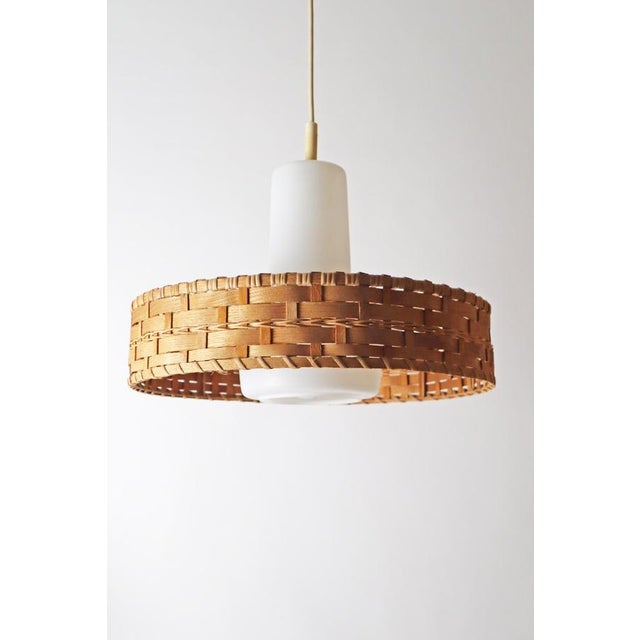 Mid-Century Modern Glass Pinewood Raffia Hanging Lamp by Doria, 1960s For Sale - Image 12 of 17