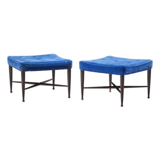 Edward Wormley for Dunbar Model 5002 Mid Century Thebes Mahogany Stools - Pair For Sale