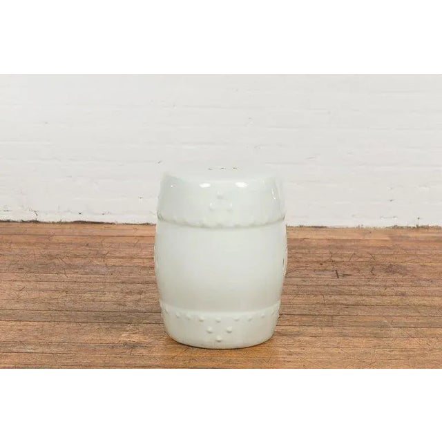Vintage Chinese Blanc De Chine Garden Stool with Pierced & Raised Motifs For Sale - Image 9 of 13