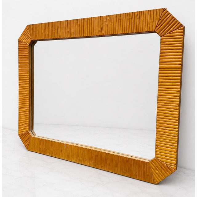 Tan Large Modern Faux Bamboo Wall Mirror For Sale - Image 8 of 10